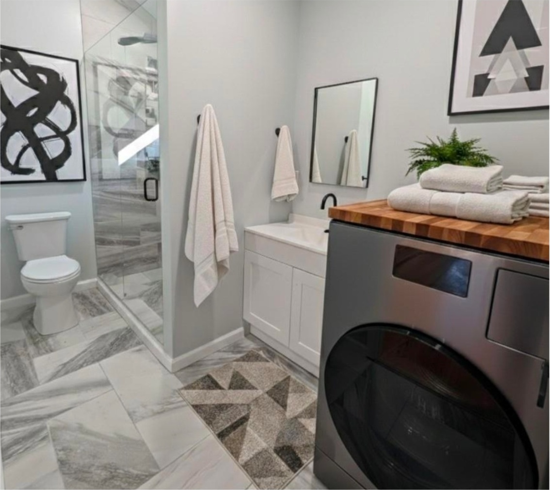 Finished bathroom and laundry room